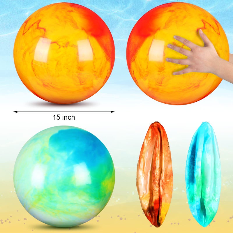 Deekin 2 Pcs 15 Inch 18 Inch Marbleized Bouncy Balls Large Hedstrom Ball Inflatable Rubber Playground Sensory Balls Bouncy Toys Balls for Outdoor School Water(15 Inches Green and Yellow) - Image 2